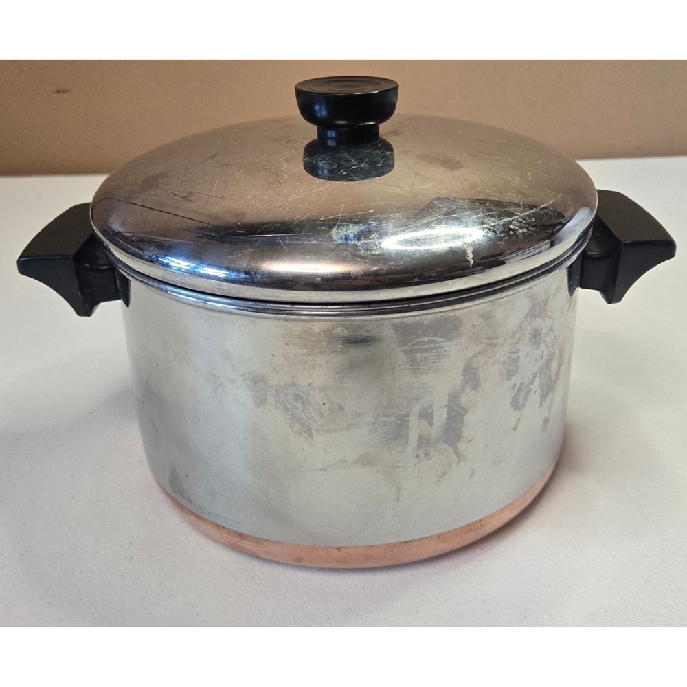 Vintage Revere Ware 1801 4 Qt Stock Pot Lid Copper Bottom Rome NY USA 86